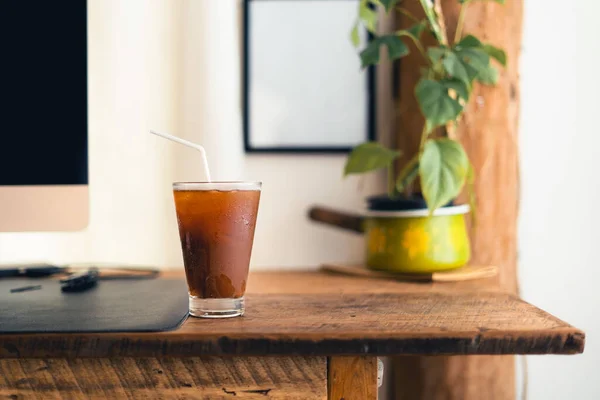 Eiskaffee Einer Tasse Auf Dem Zimmer Eiskaffee Becher Hause — Stockfoto