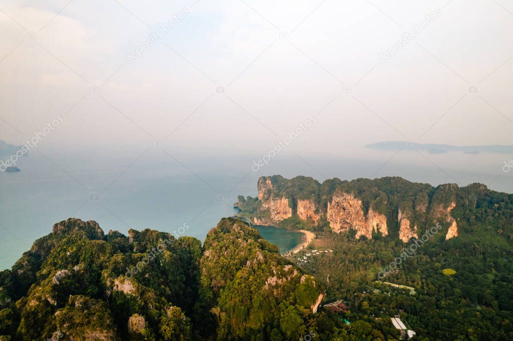 Railay Bay,sea bay and rocky mountains in the evening