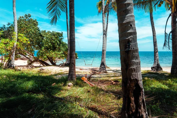 Kokosnötsträd Och Tropisk Havsstrand Sommaren Koppla Till Havs — Stockfoto