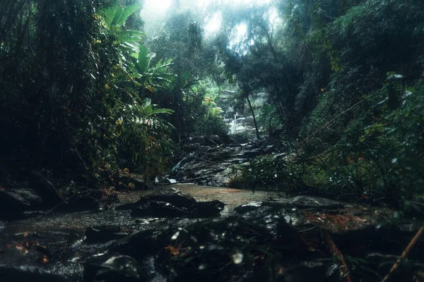 Vattenfall Den Tropiska Skogen Regnperioden Mok Vattenfall — Stockfoto
