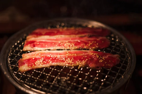 Grilling Wagyu Beef Charcoal Grill Japanese Barbecue Roaster —  Fotos de Stock