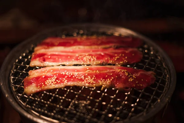 Grilling Wagyu Beef Charcoal Grill Japanese Barbecue Roaster — Photo