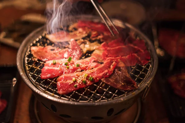 Grilling Wagyu Beef Charcoal Grill Japanese Barbecue Roaster — Photo