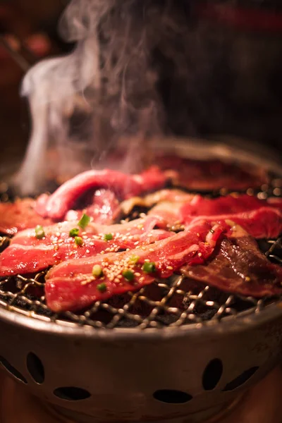 Grilling Wagyu Beef Charcoal Grill Japanese Barbecue Roaster — Photo