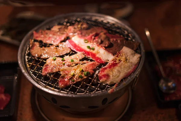 Grilování Hovězího Wagyu Grilu Dřevěném Uhlí Japonský Gril — Stock fotografie