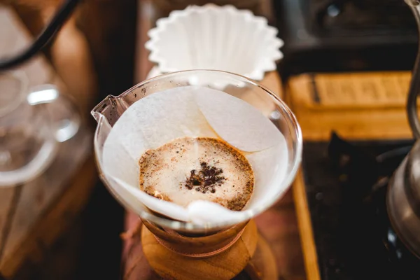 Closeup Hands Barista Make Coffee Drip Coffee — Photo