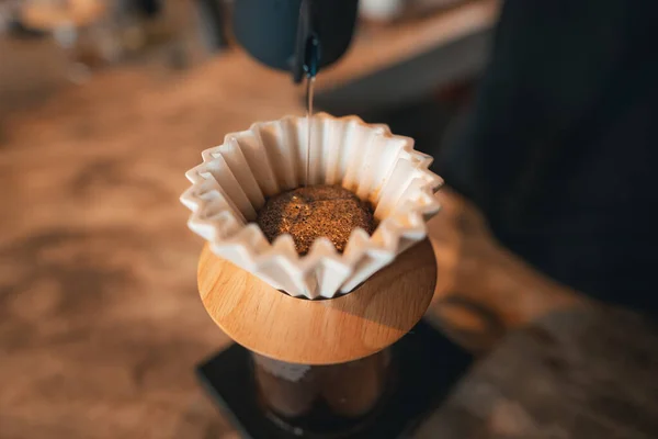Closeup Hands Barista Make Coffee Drip Coffee — Photo