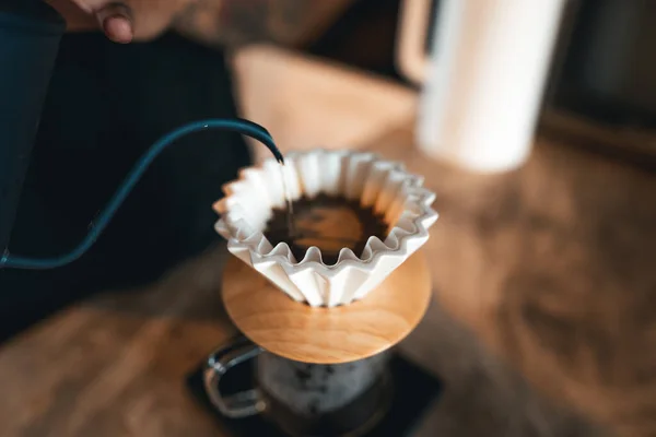 Closeup Hands Barista Make Coffee Drip Coffee — стоковое фото