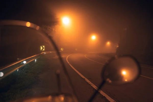 Fog Night Road Orange Trees Night Road — Stok fotoğraf