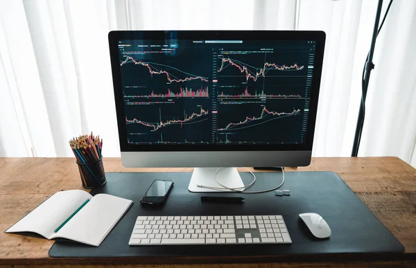 Technology stock market graph,stock market graph on futuristic data monitor.