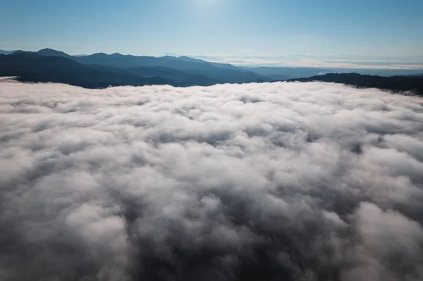 Fog in the mountains at sunrise. Morning fog in the mountains form above