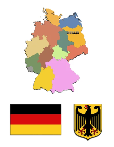 Karte, Fahne und Wappen Deutschlands — Stockfoto