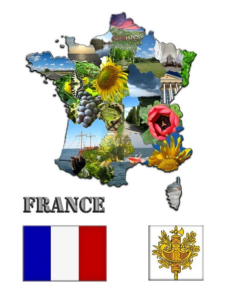 El mapa y los brazos de Francia con imágenes — Foto de Stock