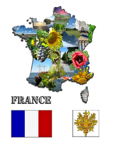 El mapa y las armas de Francia — Foto de Stock