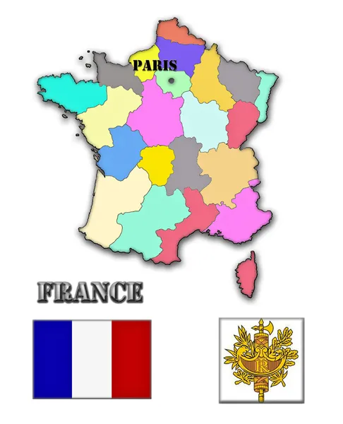 El mapa y las armas de Francia — Foto de Stock