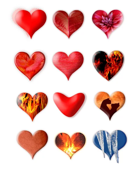 Set of different hearts on the white background — Stock Photo, Image