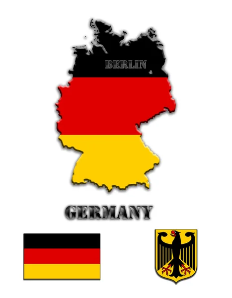 O mapa, a bandeira e as armas da Alemanha — Fotografia de Stock