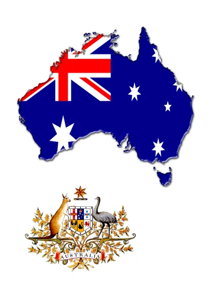 Карта, флаг и герб Австралии — стоковое фото
