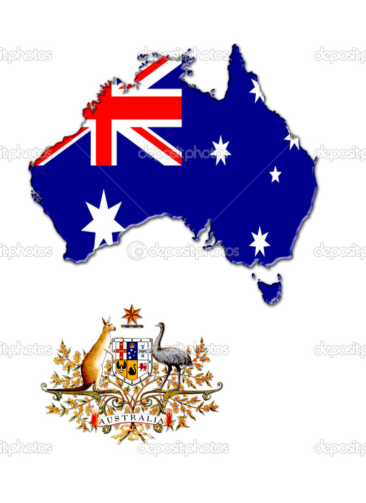 The map, flag and the arms of Australia