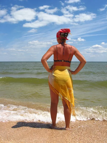 Chica de pie en la costa — Foto de Stock