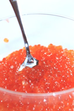 bir plaka ile kaşık kırmızı havyar