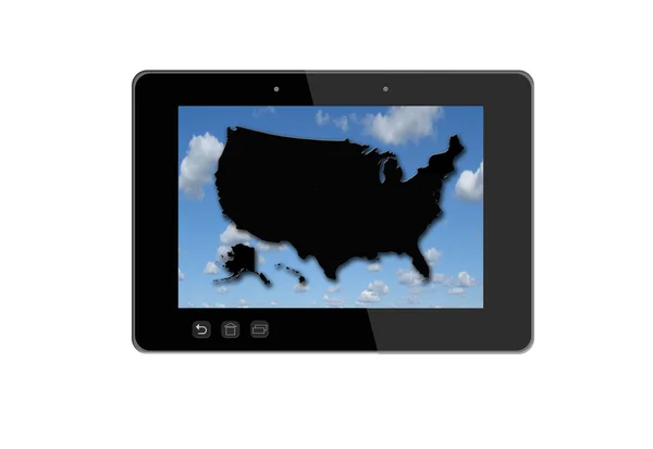 黒のタブレットおよび米国のマップの図 — ストック写真