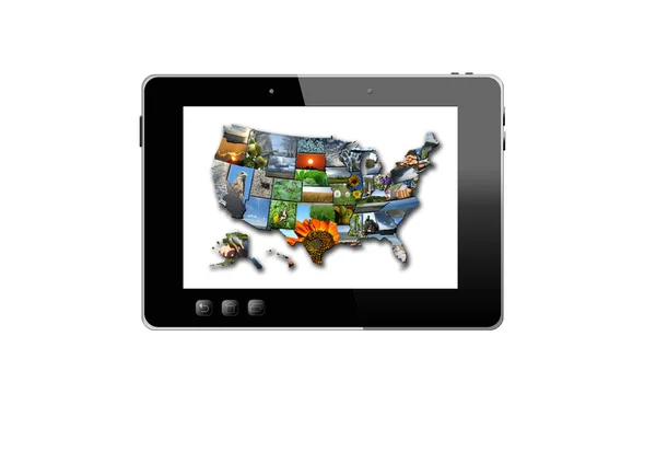 Черный планшет и красочная карта США — стоковое фото
