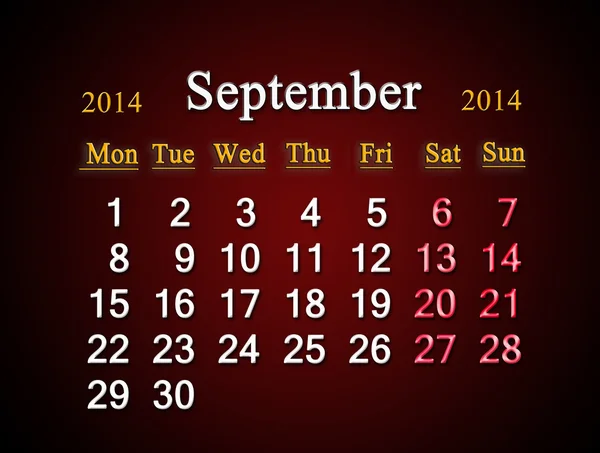 Календарь на сентябрь 2014 года — стоковое фото