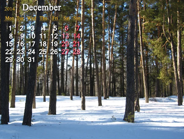 Calendario para diciembre de 2014 con foto de bosque de invierno —  Fotos de Stock