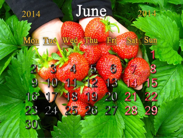 Calendar for the June of 2014 year — Stock Photo, Image