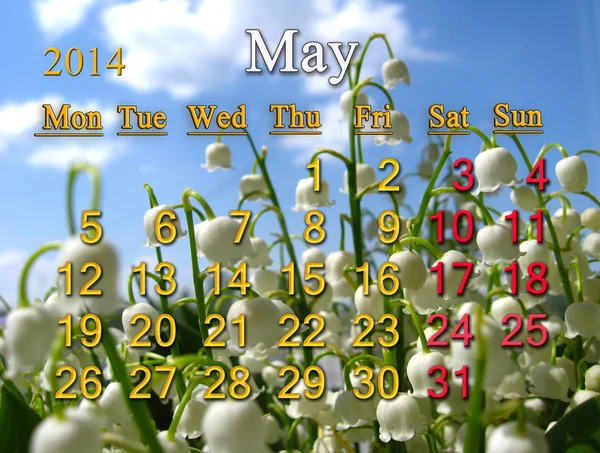 Calendário para maio de 2014 ano com lírio do vale — Fotografia de Stock
