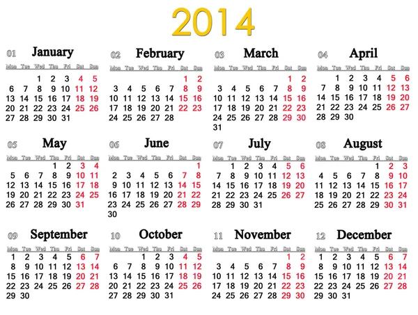 Kalendarz na rok 2014 — Zdjęcie stockowe