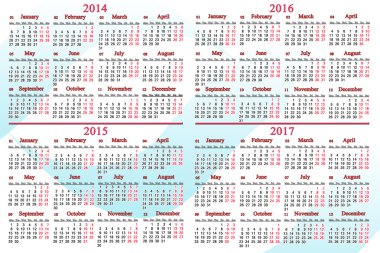 2014-2017 yıl her zamanki gibi takvim