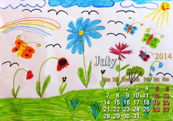 Kalender für Juli 2014 Jahr — Stockfoto