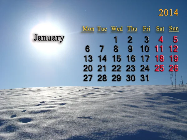 Calendar for the January of 2014 with landscape — Stock Photo, Image