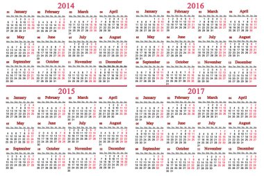 2014-2017 yıl her zamanki gibi takvim