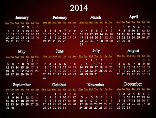 Beau calendrier claret pour 2014 année — Photo