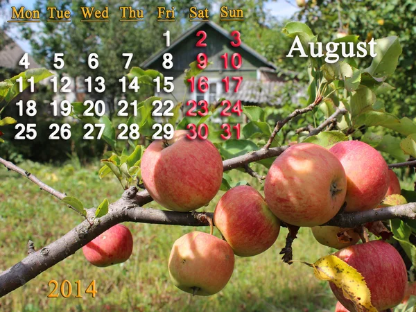 Kalender für den August 2014 mit Äpfeln — Stockfoto