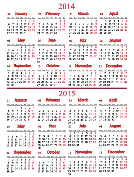 Calendar for two nearest years — Stock Photo, Image