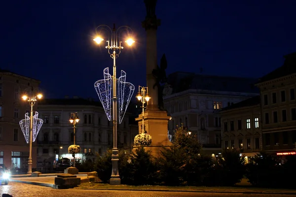 Illuminated street of Lviv city — Stock Photo, Image