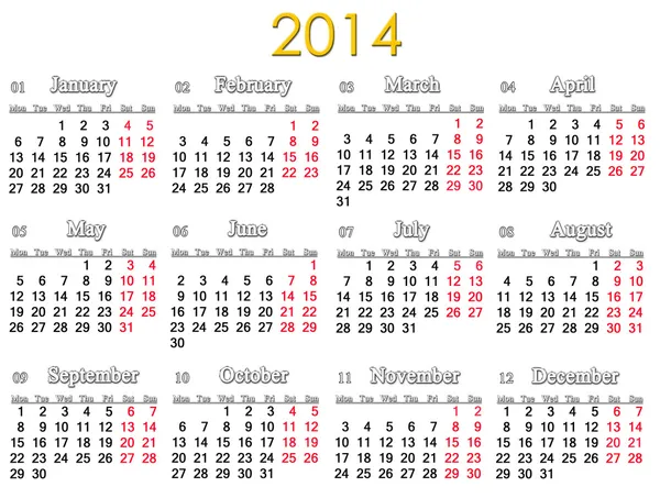Calendario 2014 año —  Fotos de Stock