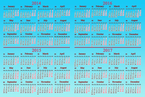 Usual calendar for 2014 - 2017 years — Stock Photo, Image