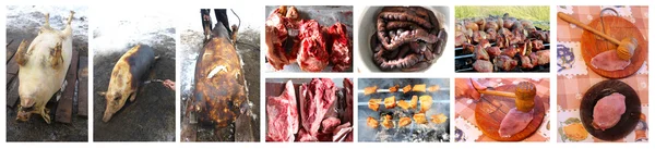 Process whith passes meat from the slaughter to fresh dish — Stock Photo, Image