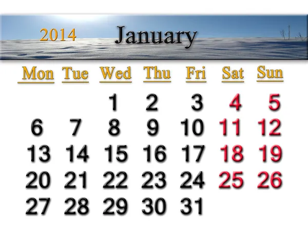 Calendar for the January of 2014 — Stock Photo, Image