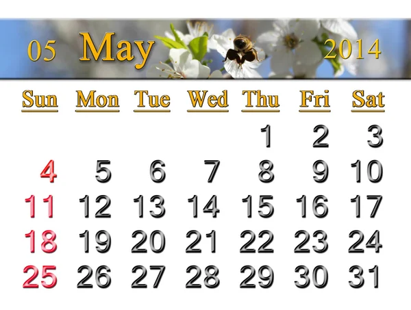 Calendário para o ano de maio de 2014 — Fotografia de Stock