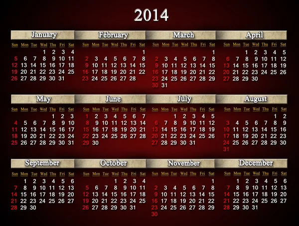 Beautiful claret calendar for 2014 year in English — Stock Photo, Image