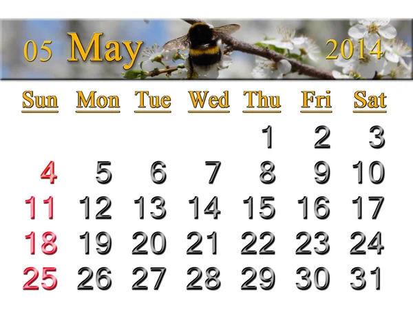 Calendário para o ano de maio de 2014 — Fotografia de Stock