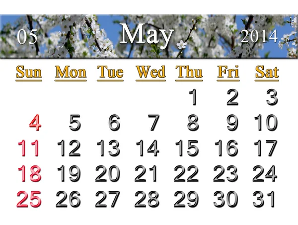 Calendar for the May of 2014 year — Stock Photo, Image