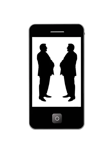 Modern mobile phone with two silhouettes of men — Stock Photo, Image