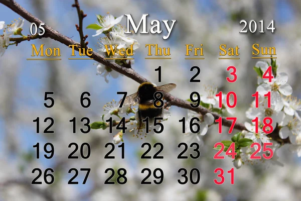 Kalender för maj 2014 år — Stockfoto